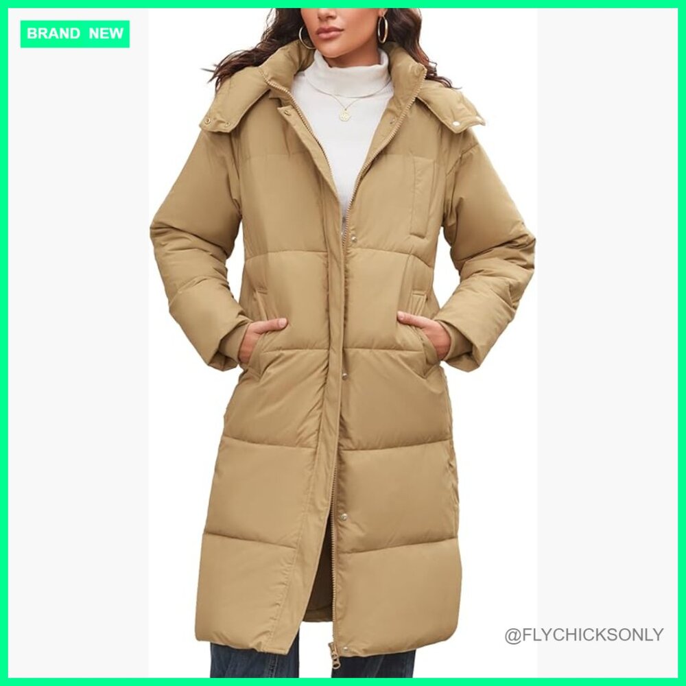 Long Hooded Puffer Coat With Detachable Hood And Water-Resistant Fabric
